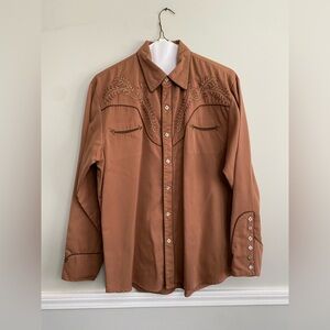 Men’s Scully Western Flashy Rodeo Brown Embroidered Shirt - M